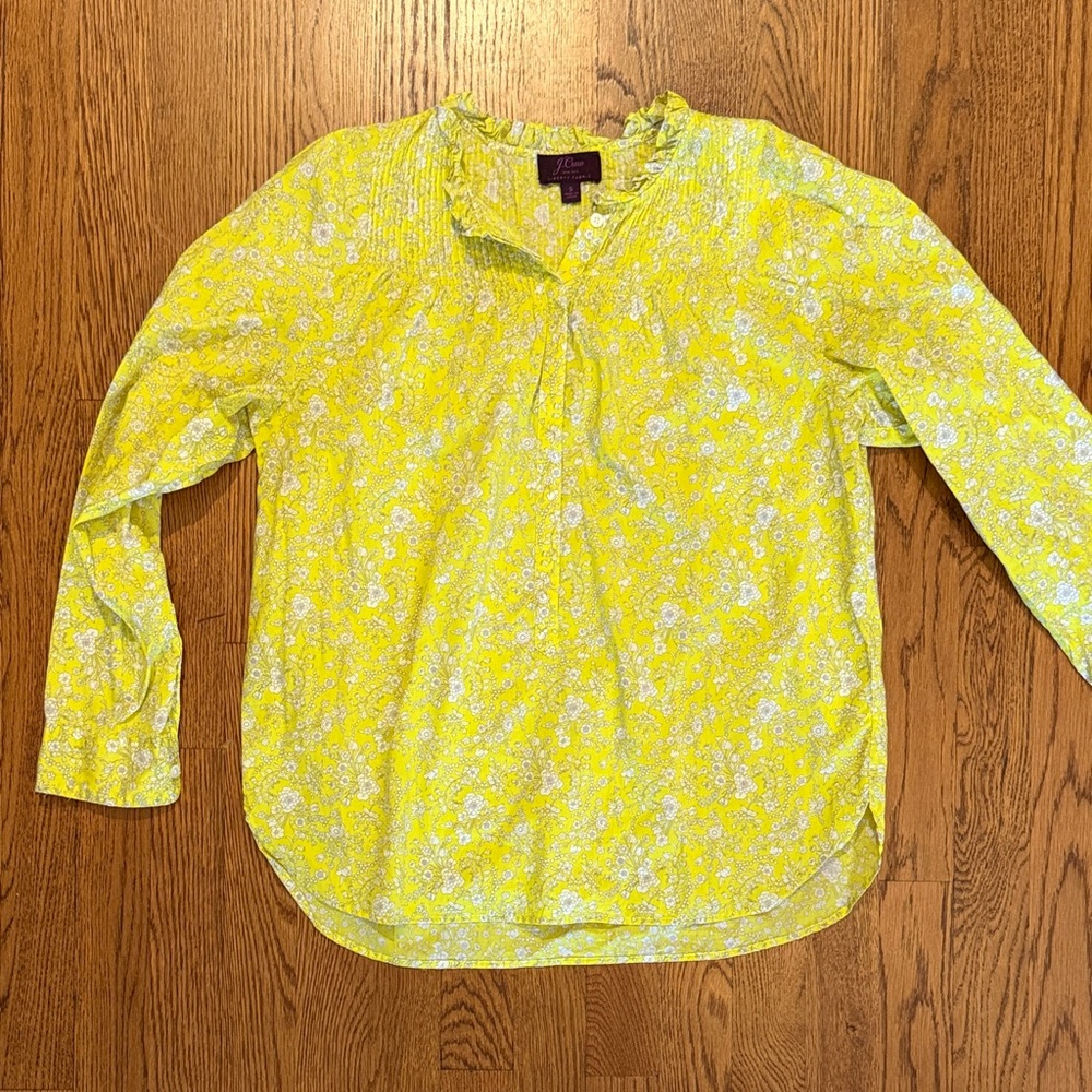 J Crew Liberty Fabric Collection Yellow Floral Long-Sleeve Shirt